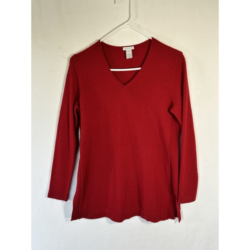 J. Jill Women's Red 100% Cashmere V-Neck Sweater Long Sleeve Luxury Soft XS Pet